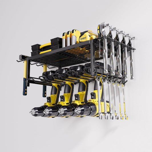 CARLA HOME 2-Tier Power Tool Rack Organizer Wall Mount with Drill Holder & Wrench Hooks for Cordless Tools & V178-36223