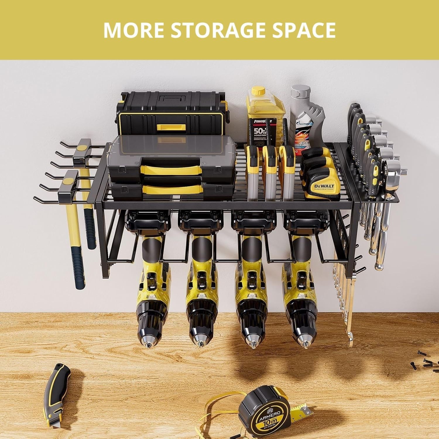 CARLA HOME 2-Tier Power Tool Rack Organizer Wall Mount with Drill Holder & Wrench Hooks for Cordless Tools & V178-36223