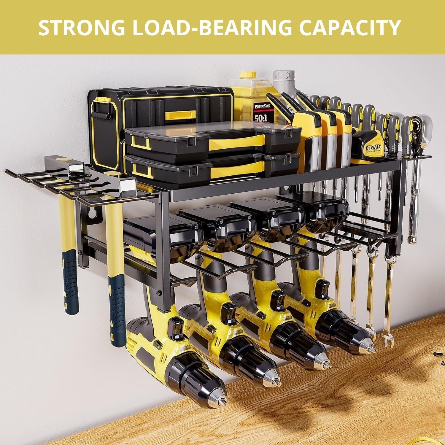 CARLA HOME 2-Tier Power Tool Rack Organizer Wall Mount with Drill Holder & Wrench Hooks for Cordless Tools & V178-36223