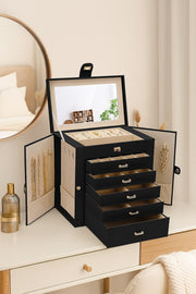 CARLA HOME 6-Layer Large Jewelry Box for Women withDrawers, Mirror, Lock, Necklace Hooks & Side Compartments V178-36225