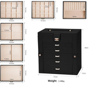 CARLA HOME 6-Layer Large Jewelry Box for Women withDrawers, Mirror, Lock, Necklace Hooks & Side Compartments V178-36225