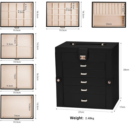 CARLA HOME 6-Layer Large Jewelry Box for Women withDrawers, Mirror, Lock, Necklace Hooks & Side Compartments V178-36225