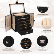 CARLA HOME 6-Layer Large Jewelry Box for Women withDrawers, Mirror, Lock, Necklace Hooks & Side Compartments V178-36225