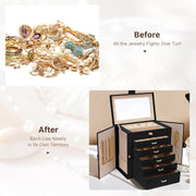 CARLA HOME 6-Layer Large Jewelry Box for Women withDrawers, Mirror, Lock, Necklace Hooks & Side Compartments V178-36225