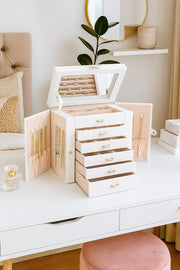 CARLA HOME 6-Layer Large Jewelry Box for Women withDrawers, Mirror, Lock, Necklace Hooks & Side Compartments V178-36226