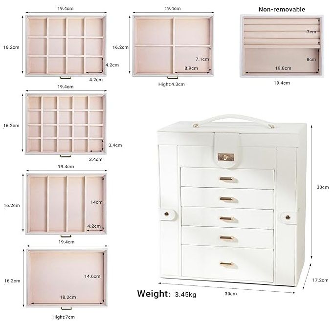 CARLA HOME 6-Layer Large Jewelry Box for Women withDrawers, Mirror, Lock, Necklace Hooks & Side Compartments V178-36226