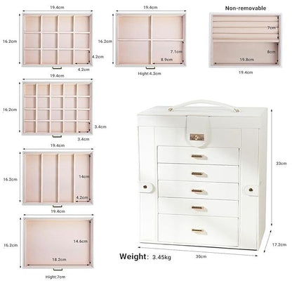 CARLA HOME 6-Layer Large Jewelry Box for Women withDrawers, Mirror, Lock, Necklace Hooks & Side Compartments V178-36226