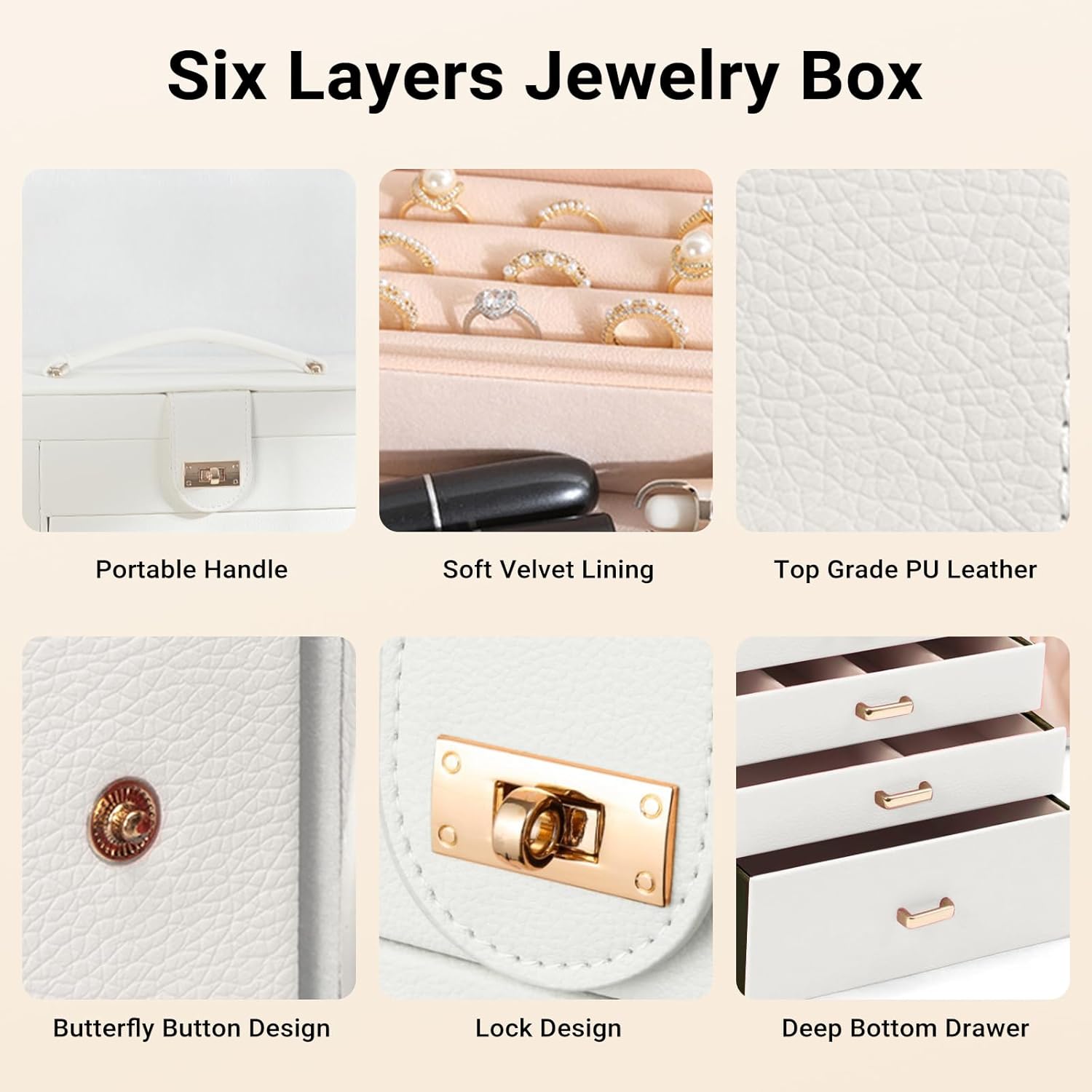 CARLA HOME 6-Layer Large Jewelry Box for Women withDrawers, Mirror, Lock, Necklace Hooks & Side Compartments V178-36226