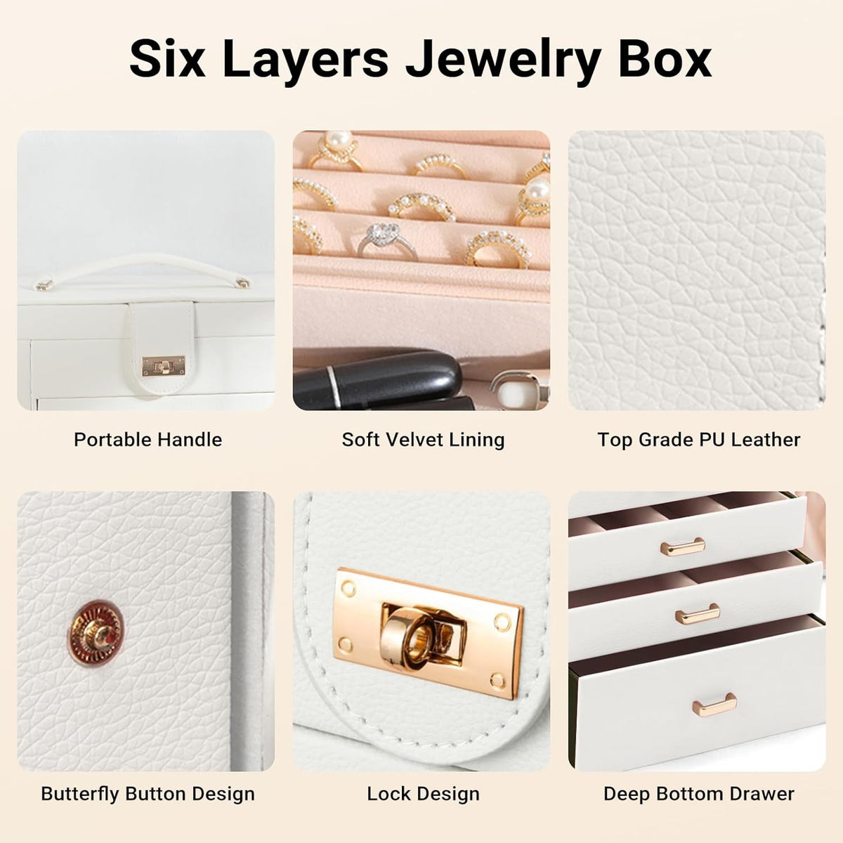 CARLA HOME 6-Layer Large Jewelry Box for Women withDrawers, Mirror, Lock, Necklace Hooks & Side Compartments V178-36226