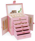 CARLA HOME 6-Layer Large Jewelry Box for Women withDrawers, Mirror, Lock, Necklace Hooks & Side Compartments V178-36227
