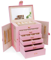 CARLA HOME 6-Layer Large Jewelry Box for Women withDrawers, Mirror, Lock, Necklace Hooks & Side Compartments V178-36227