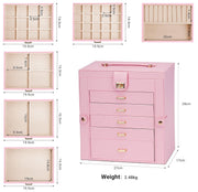 CARLA HOME 6-Layer Large Jewelry Box for Women withDrawers, Mirror, Lock, Necklace Hooks & Side Compartments V178-36227