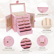 CARLA HOME 6-Layer Large Jewelry Box for Women withDrawers, Mirror, Lock, Necklace Hooks & Side Compartments V178-36227