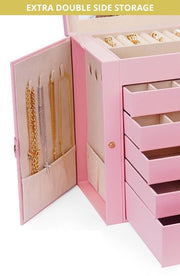 CARLA HOME 6-Layer Large Jewelry Box for Women withDrawers, Mirror, Lock, Necklace Hooks & Side Compartments V178-36227