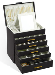 CARLA HOME 6-Layer Large Jewelry Organizer Box for Women with Mirror, Drawers, Hooks & Dividers for Rings, V178-36228