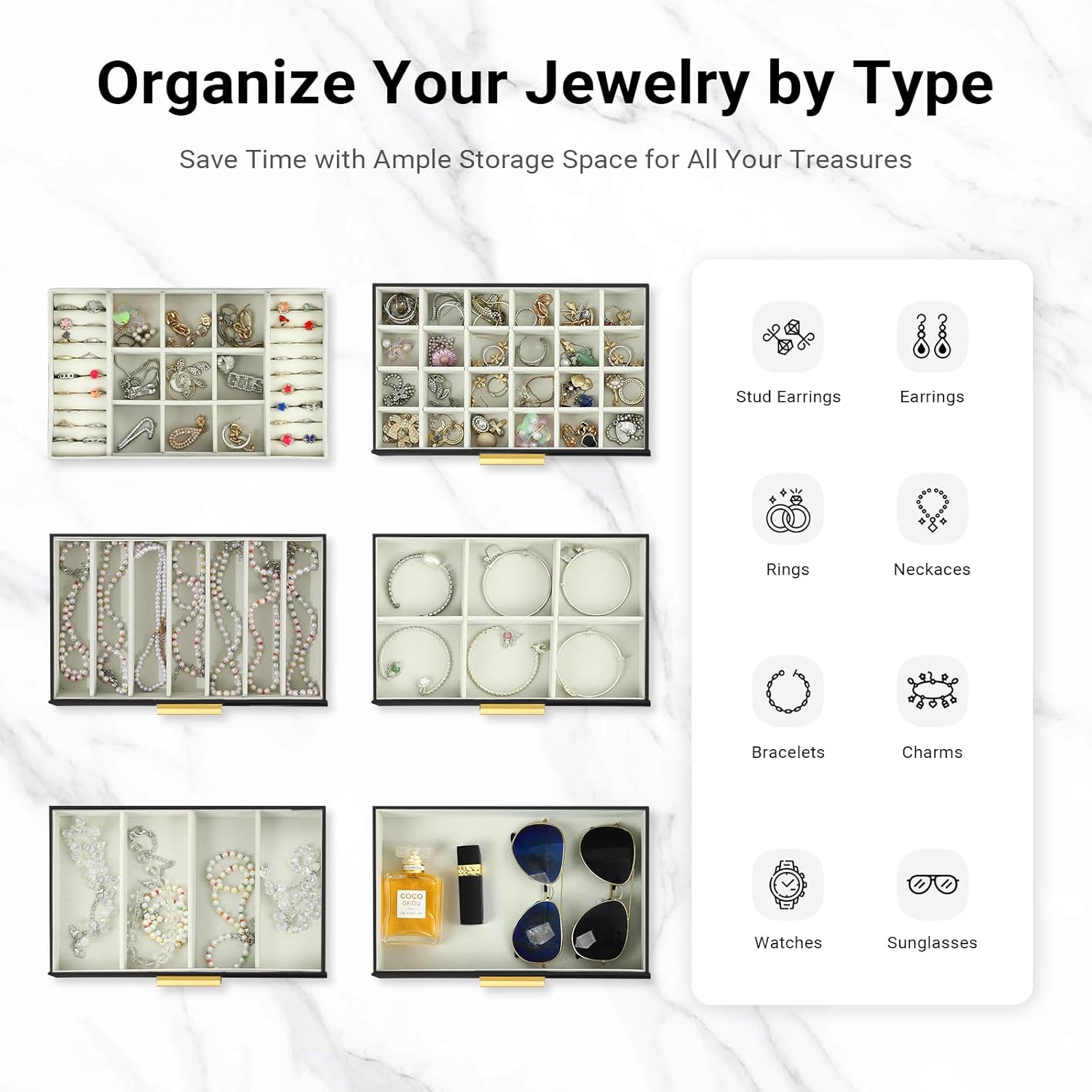 CARLA HOME 6-Layer Large Jewelry Organizer Box for Women with Mirror, Drawers, Hooks & Dividers for Rings, V178-36228