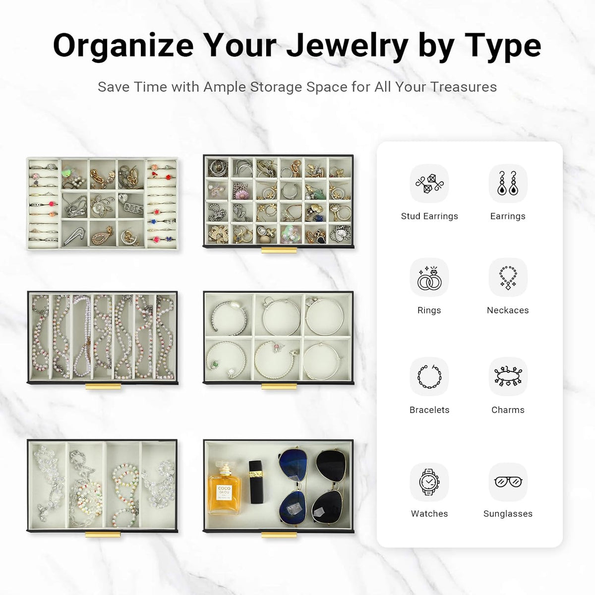CARLA HOME 6-Layer Large Jewelry Organizer Box for Women with Mirror, Drawers, Hooks & Dividers for Rings, V178-36228
