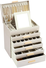 CARLA HOME 6-Layer Large Jewelry Organizer Box for Women with Mirror, Drawers, Hooks & Dividers for Rings, V178-36229