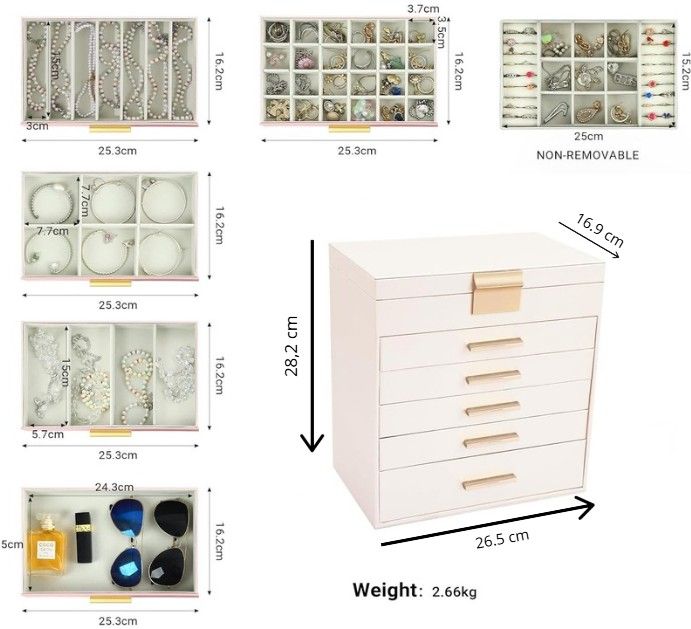 CARLA HOME 6-Layer Large Jewelry Organizer Box for Women with Mirror, Drawers, Hooks & Dividers for Rings, V178-36229