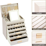 CARLA HOME 6-Layer Large Jewelry Organizer Box for Women with Mirror, Drawers, Hooks & Dividers for Rings, V178-36229