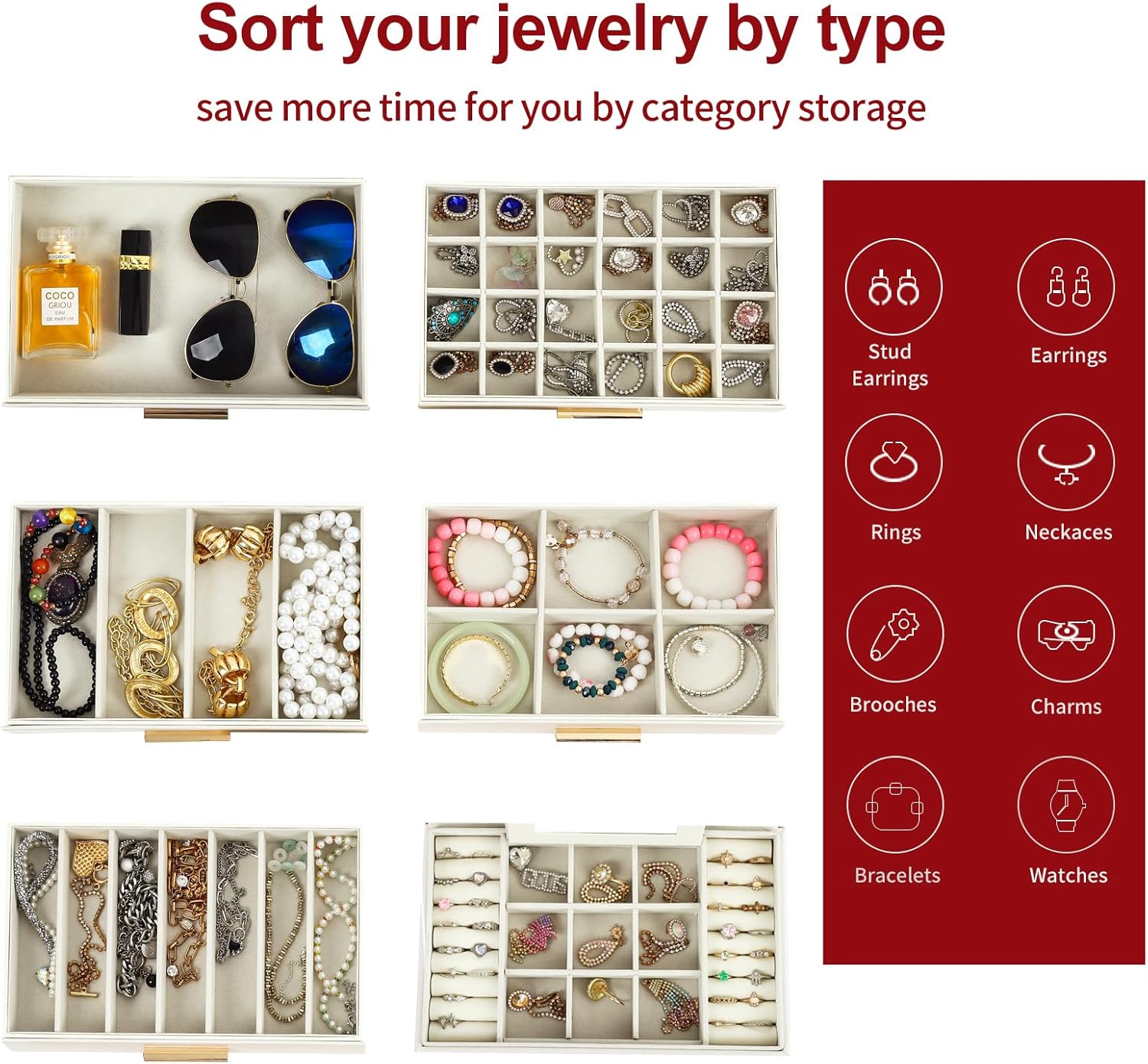 CARLA HOME 6-Layer Large Jewelry Organizer Box for Women with Mirror, Drawers, Hooks & Dividers for Rings, V178-36229