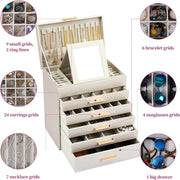 CARLA HOME 6-Layer Large Jewelry Organizer Box for Women with Mirror, Drawers, Hooks & Dividers for Rings, V178-36229
