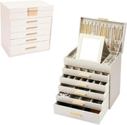 CARLA HOME 6-Layer Large Jewelry Organizer Box for Women with Mirror, Drawers, Hooks & Dividers for Rings, V178-36229