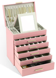 CARLA HOME 6-Layer Large Jewelry Organizer Box for Women with Mirror, Drawers, Hooks & Dividers for Rings, V178-36230