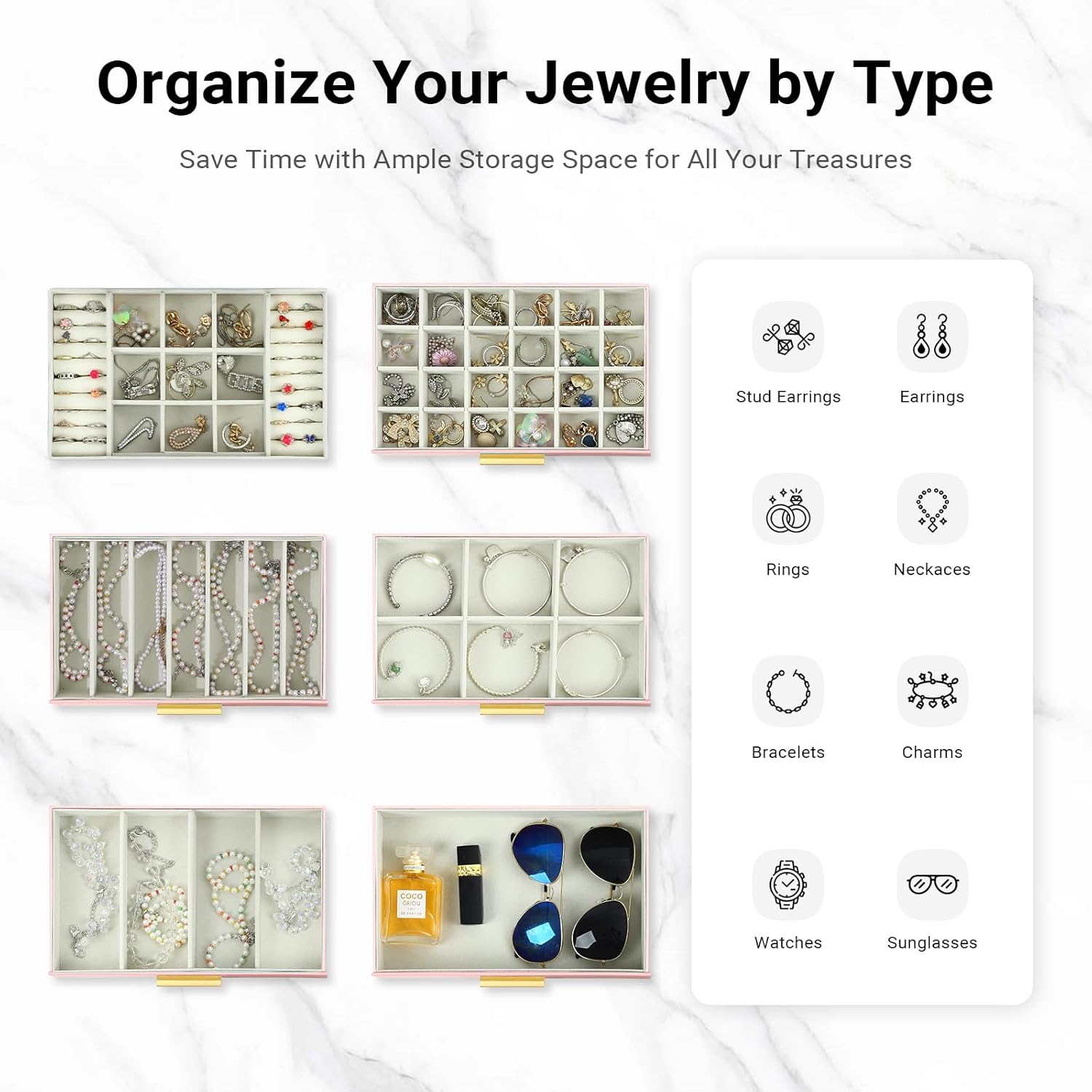 CARLA HOME 6-Layer Large Jewelry Organizer Box for Women with Mirror, Drawers, Hooks & Dividers for Rings, V178-36230
