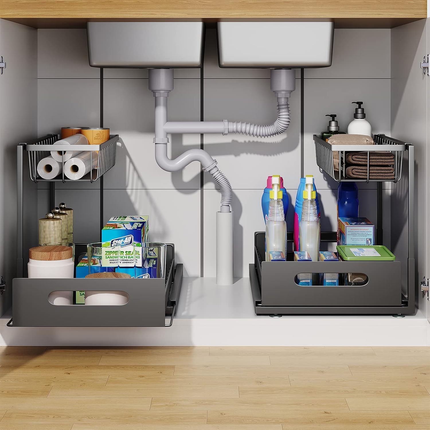 CARLA HOME 2 Pack Under Sink Organiser with Sliding Drawers for Kitchen & Bathroom V178-36237