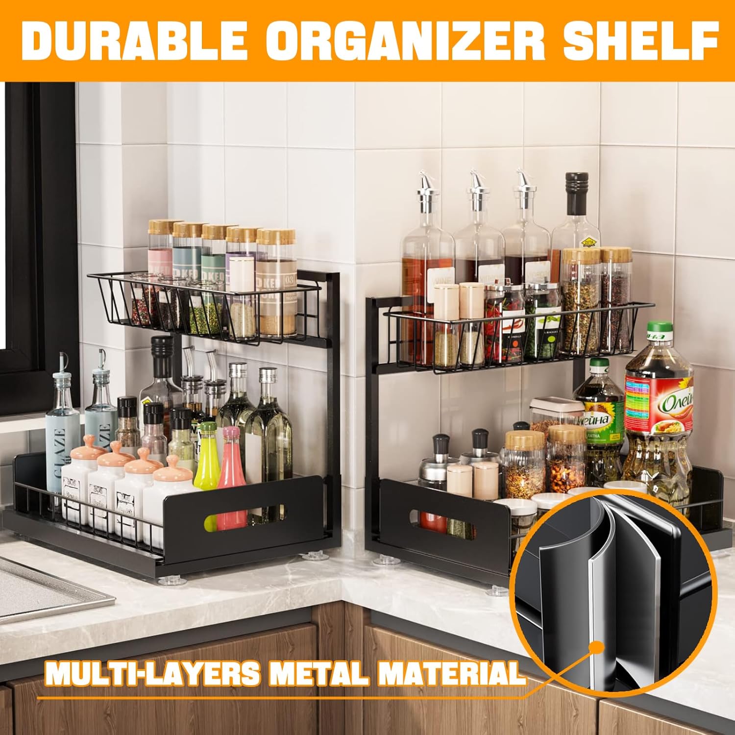 CARLA HOME 2 Pack Under Sink Organiser with Sliding Drawers for Kitchen & Bathroom V178-36237