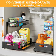 CARLA HOME 2 Pack Under Sink Organiser with Sliding Drawers for Kitchen & Bathroom V178-36237