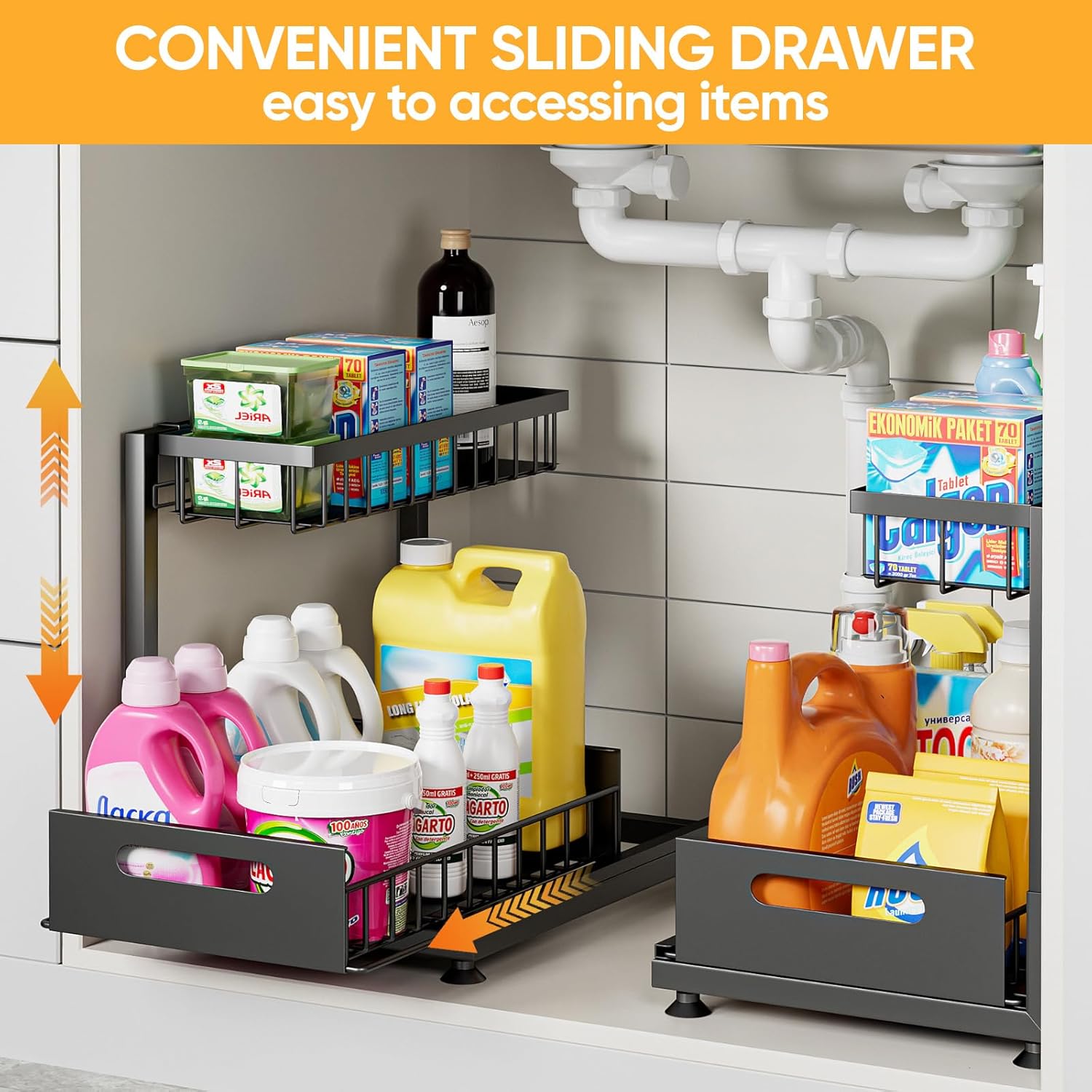 CARLA HOME 2 Pack Under Sink Organiser with Sliding Drawers for Kitchen & Bathroom V178-36237