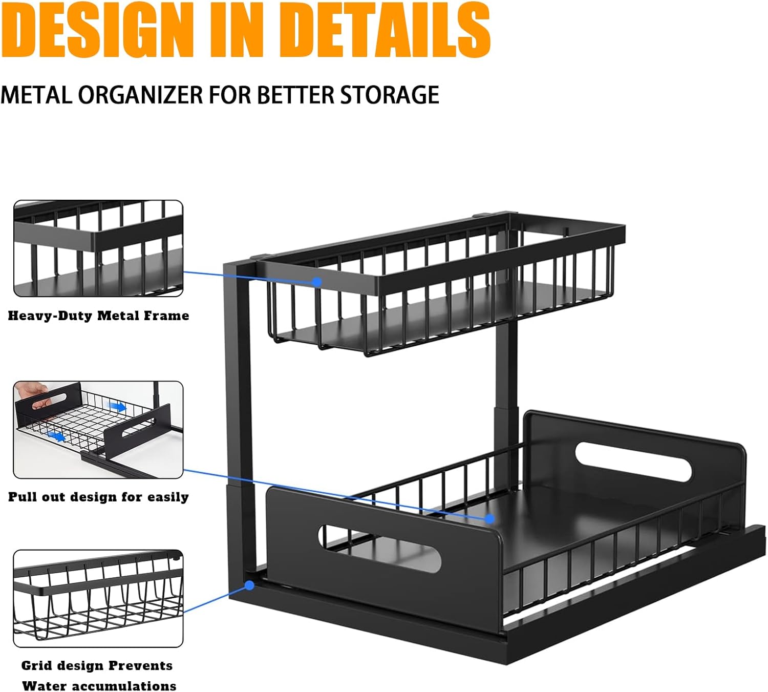 CARLA HOME 2 Pack Under Sink Organiser with Sliding Drawers for Kitchen & Bathroom V178-36237