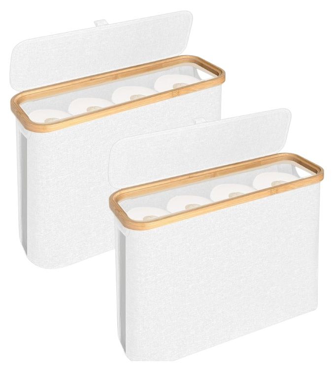 CARLA HOME 2 Pack Toilet Paper Storage Basket Holds Up to 12 Rolls with Bamboo Lid and Handle for RV Closet V178-36238