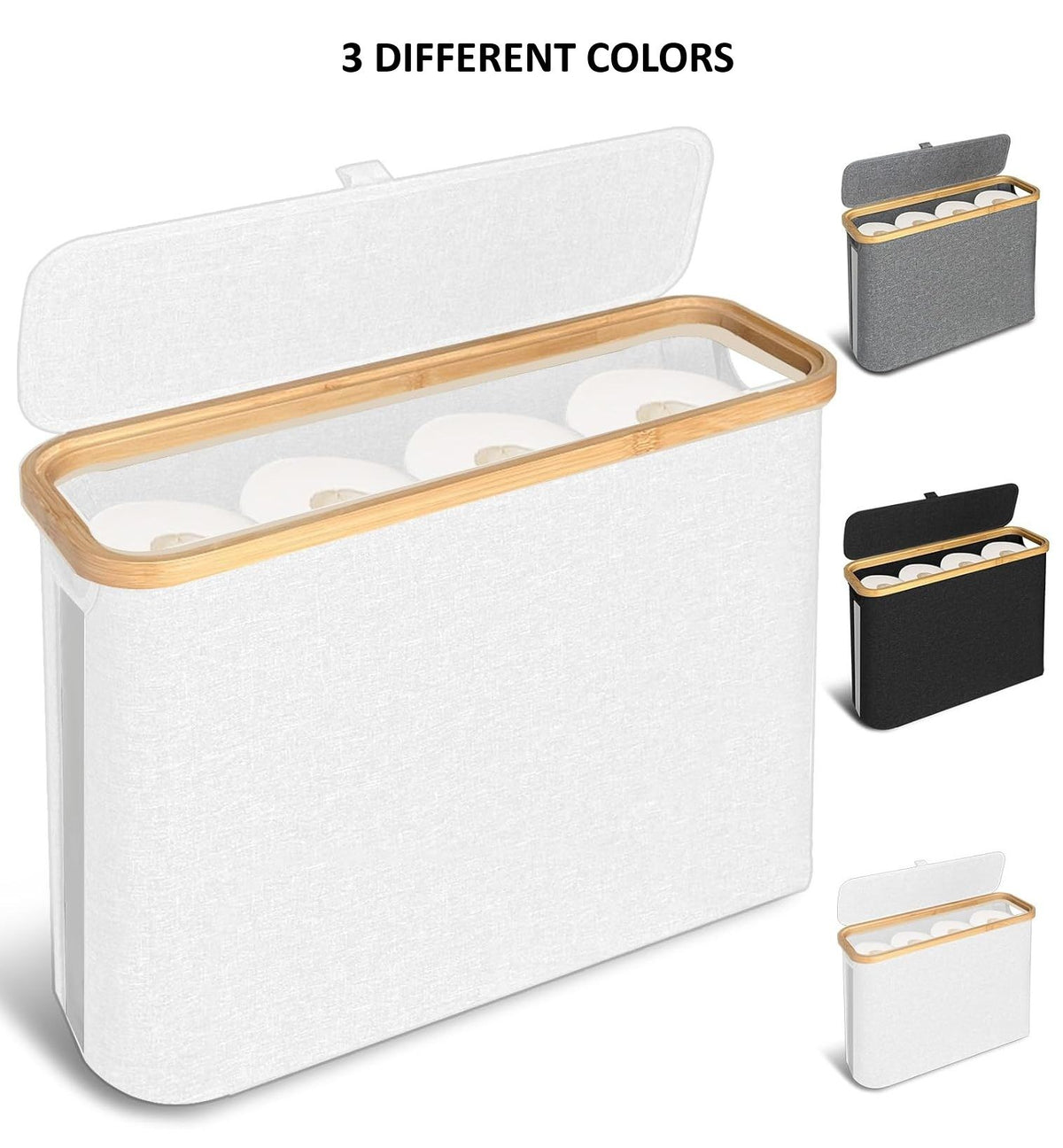 CARLA HOME 2 Pack Toilet Paper Storage Basket Holds Up to 12 Rolls with Bamboo Lid and Handle for RV Closet V178-36238