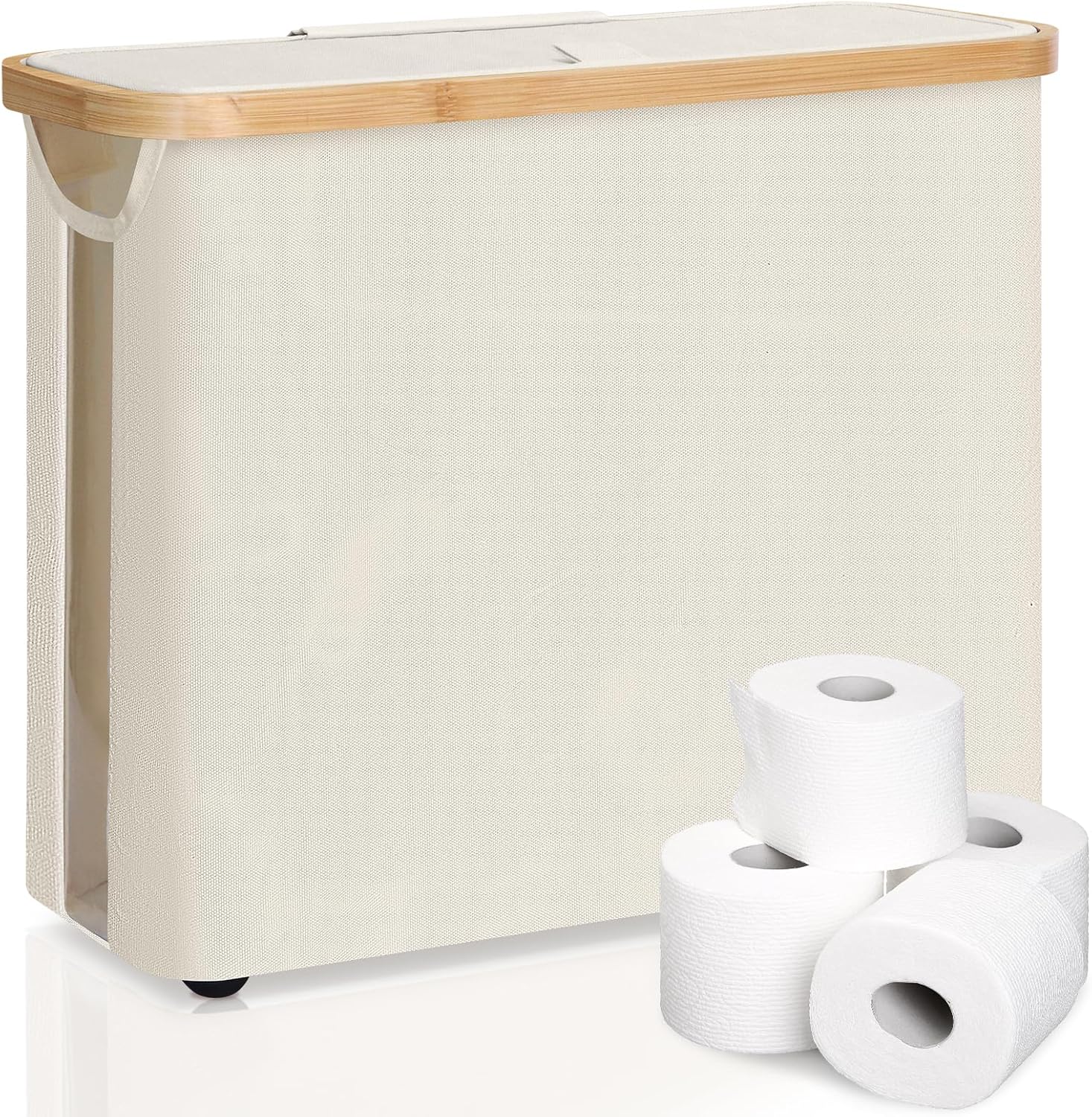CARLA HOME 2 Pack Toilet Paper Storage Basket Holds Up to 12 Rolls with Bamboo Lid and Handle for RV Closet V178-36238