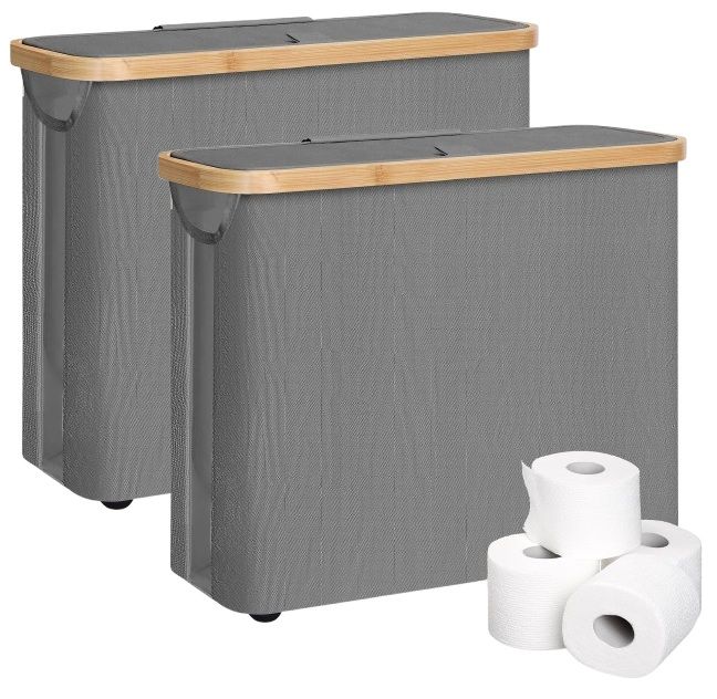 CARLA HOME 2 pack Toilet Paper Storage Basket Holds Up to 12 Rolls with Bamboo Lid and Handle for RV Closet V178-36240