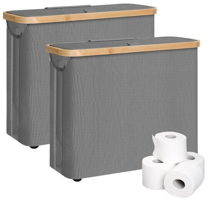 CARLA HOME 2 pack Toilet Paper Storage Basket Holds Up to 12 Rolls with Bamboo Lid and Handle for RV Closet V178-36240
