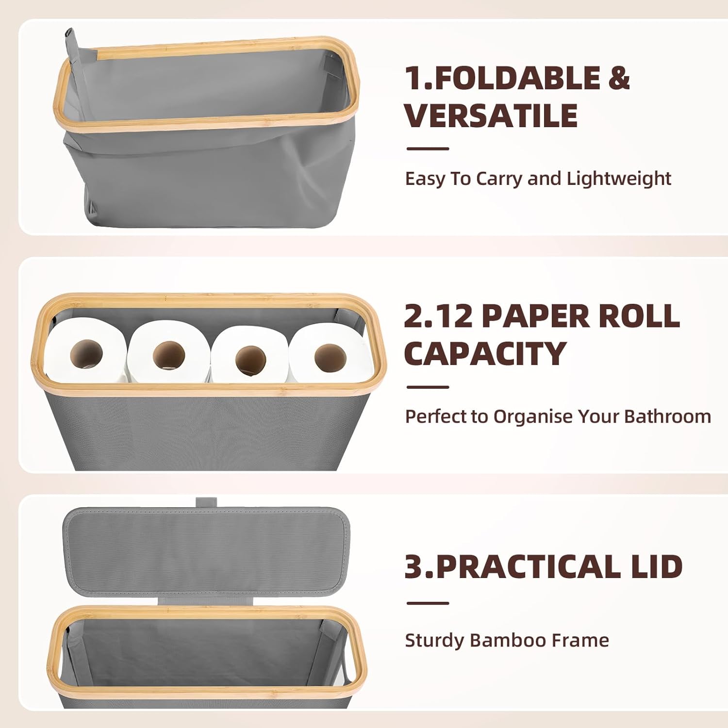 CARLA HOME 2 pack Toilet Paper Storage Basket Holds Up to 12 Rolls with Bamboo Lid and Handle for RV Closet V178-36240