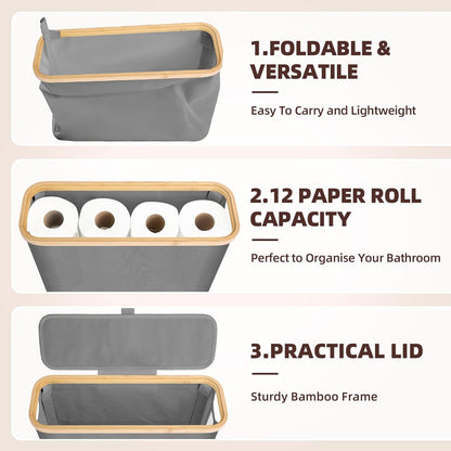 CARLA HOME 2 pack Toilet Paper Storage Basket Holds Up to 12 Rolls with Bamboo Lid and Handle for RV Closet V178-36240
