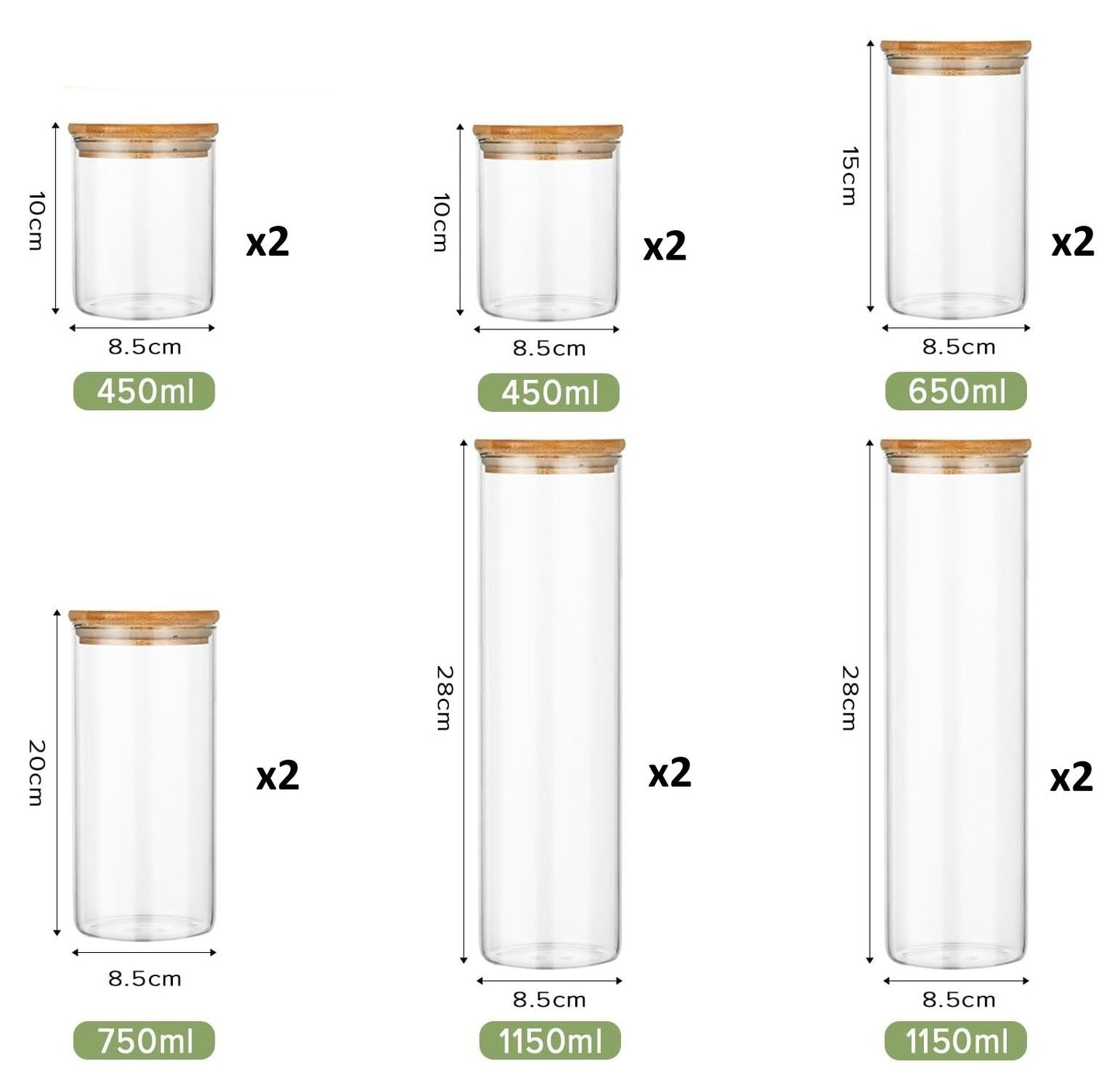 CARLA HOME 12 Pack Glass Storage Jars with Bamboo Lids for Kitchen Pantry, Pasta, Snacks, Cookies, Candy & V178-36241