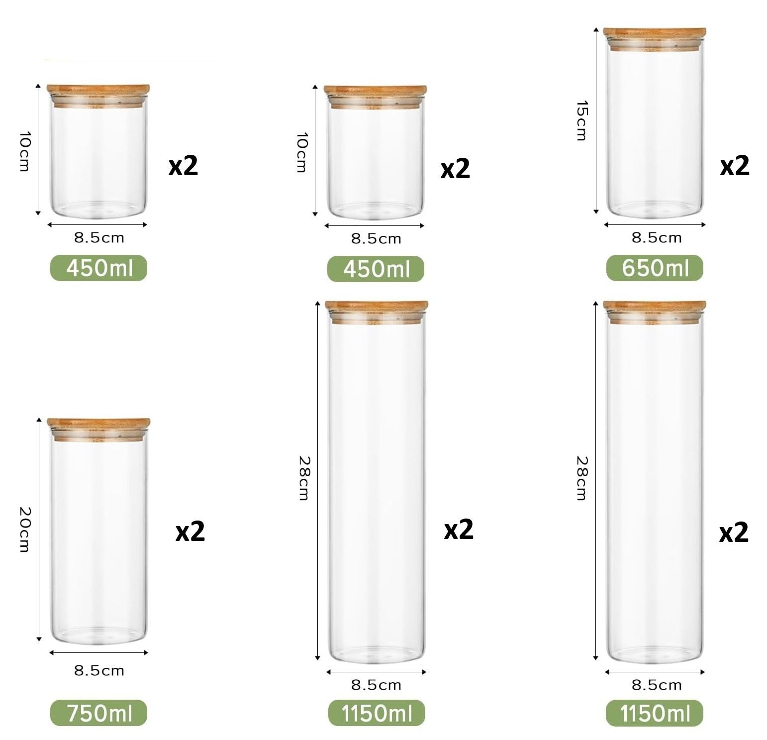 CARLA HOME 12 Pack Glass Storage Jars with Bamboo Lids for Kitchen Pantry, Pasta, Snacks, Cookies, Candy & V178-36241