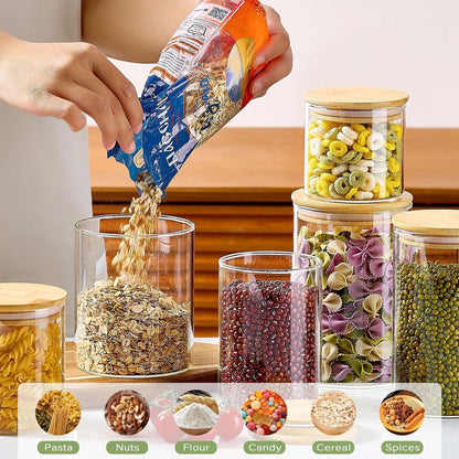 CARLA HOME 12 Pack Glass Storage Jars with Bamboo Lids for Kitchen Pantry, Pasta, Snacks, Cookies, Candy & V178-36241