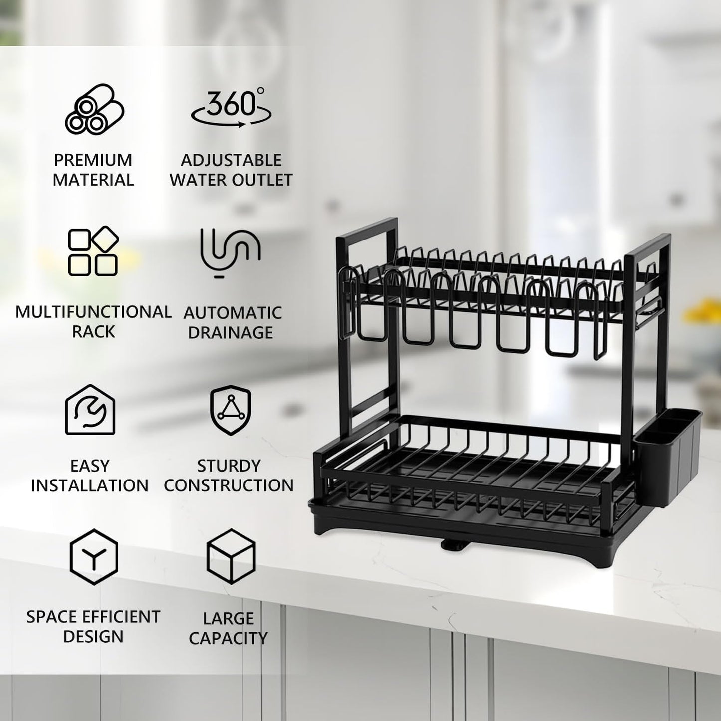 CARLA HOME Dish Drying Rack 2-Tier Kitchen Drainer with Drainboard V178-36245
