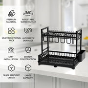 CARLA HOME Dish Drying Rack 2-Tier Kitchen Drainer with Drainboard V178-36245