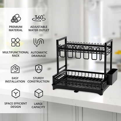 CARLA HOME Dish Drying Rack 2-Tier Kitchen Drainer with Drainboard V178-36245