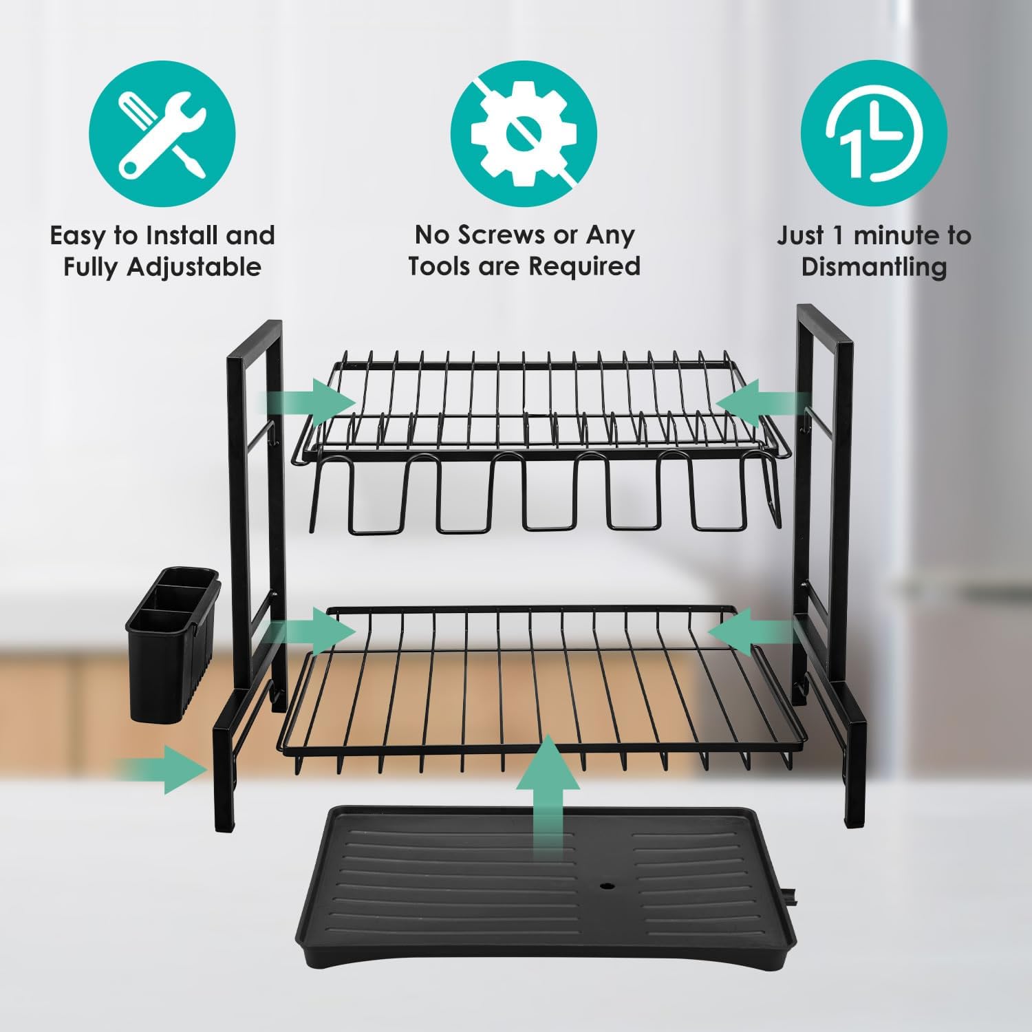 CARLA HOME Dish Drying Rack 2-Tier Kitchen Drainer with Drainboard V178-36245