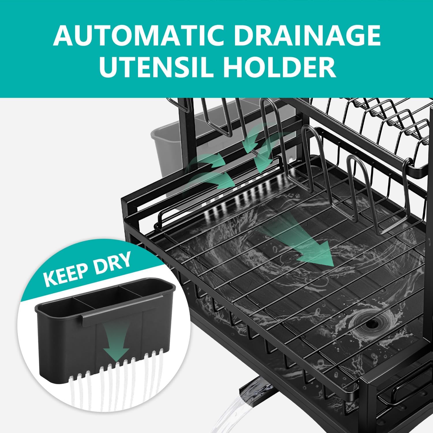 CARLA HOME Dish Drying Rack 2-Tier Kitchen Drainer with Drainboard V178-36245