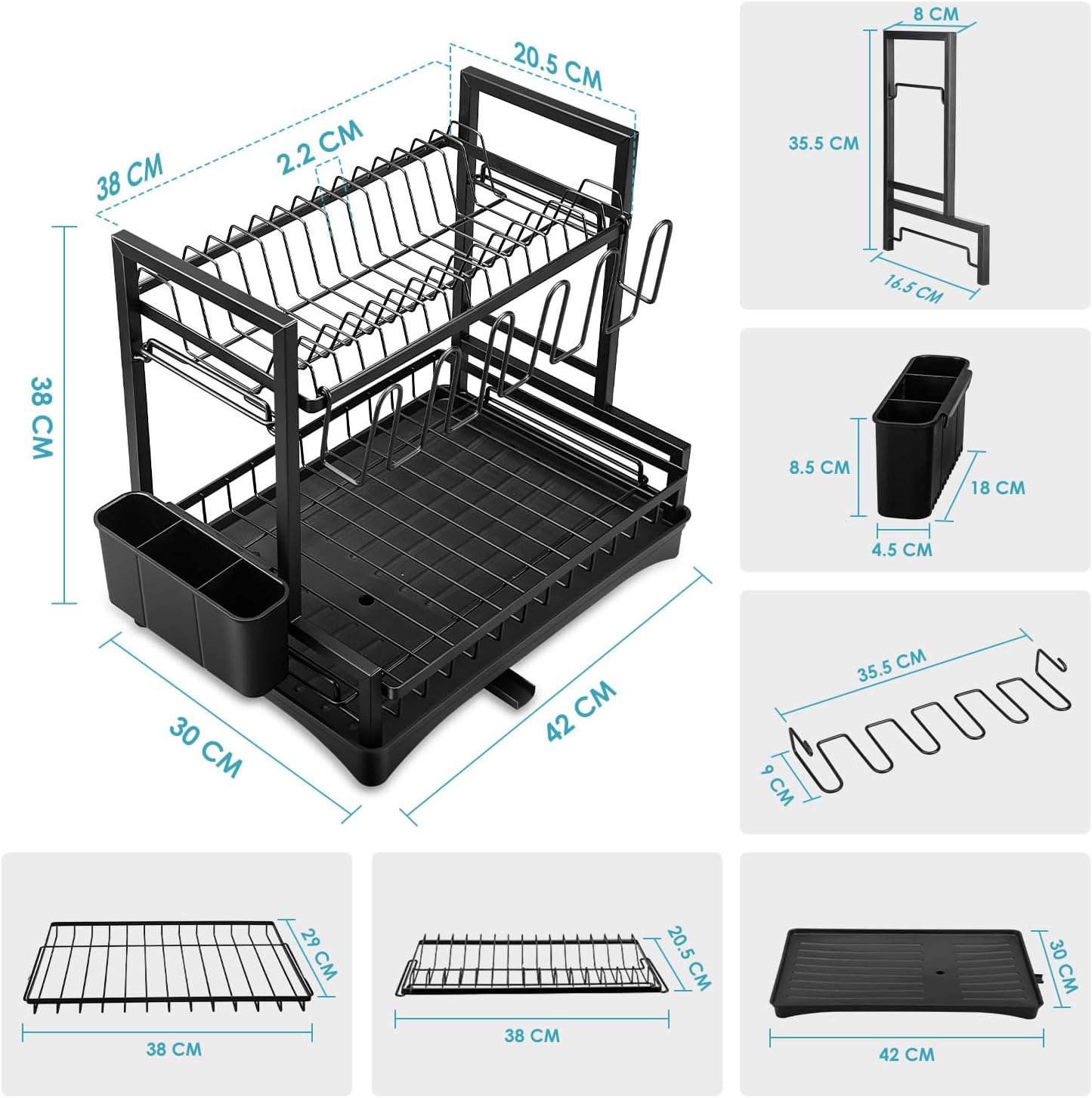 CARLA HOME Dish Drying Rack 2-Tier Kitchen Drainer with Drainboard V178-36245